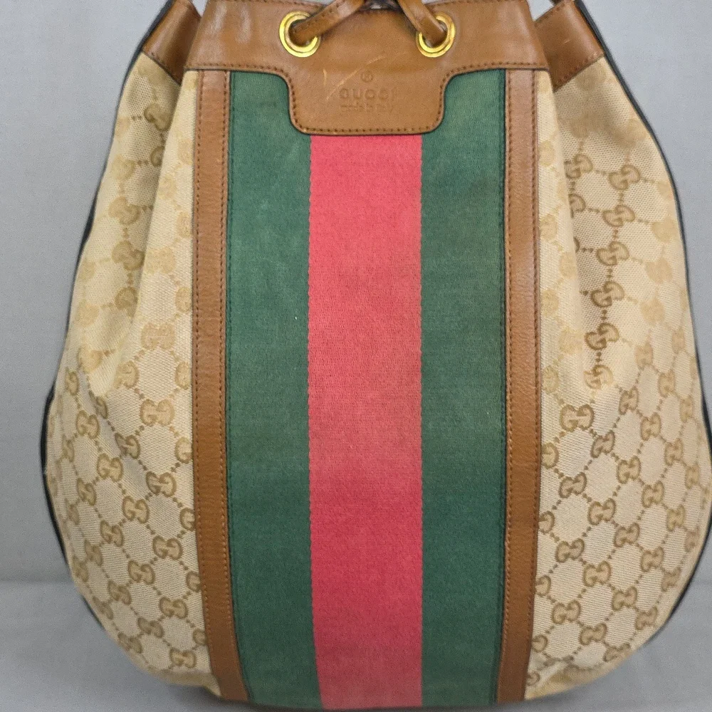 Gucci Beige and Brown Shoulder Bag with Green and Red Stripes - Picture 15 of 16